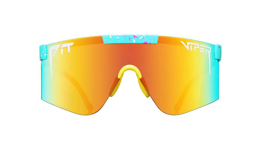 Sunglasses PIT VIPER The 2000's THE PLAYMATE 155-34 Blue with Pink and Yellow Splatter in stock