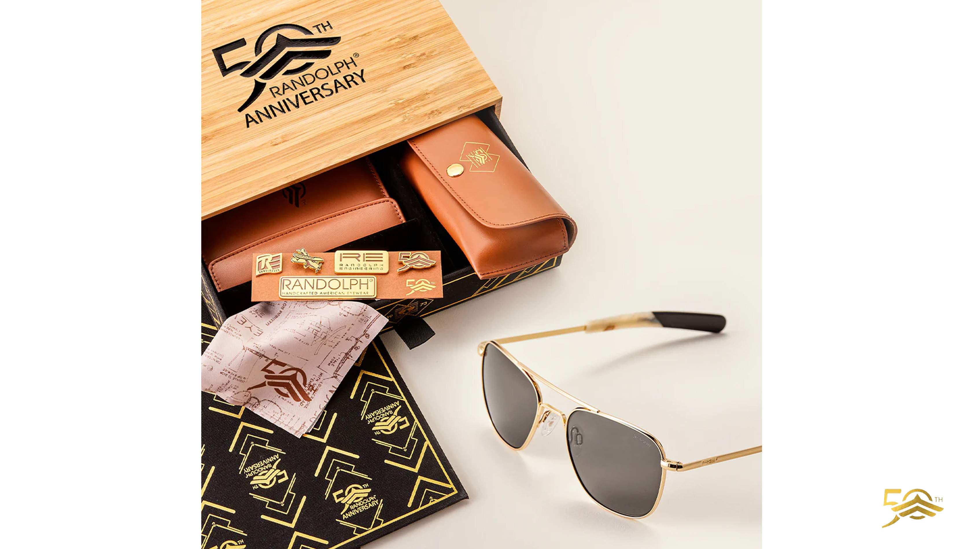Sonnenbrille Randolph Aviator Gold 23k AF341 55-20 Gold auf Lager ...