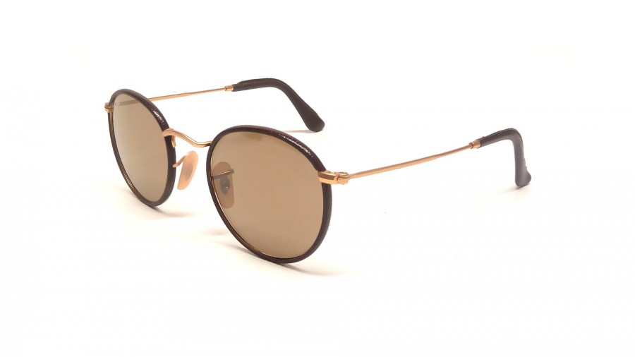 ray ban round leather sunglasses