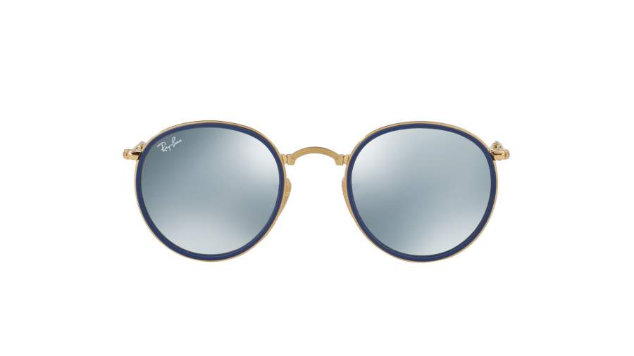 Ray-Ban Round folding Flash lenses Blue RB3517 001/30 51-22 in stock