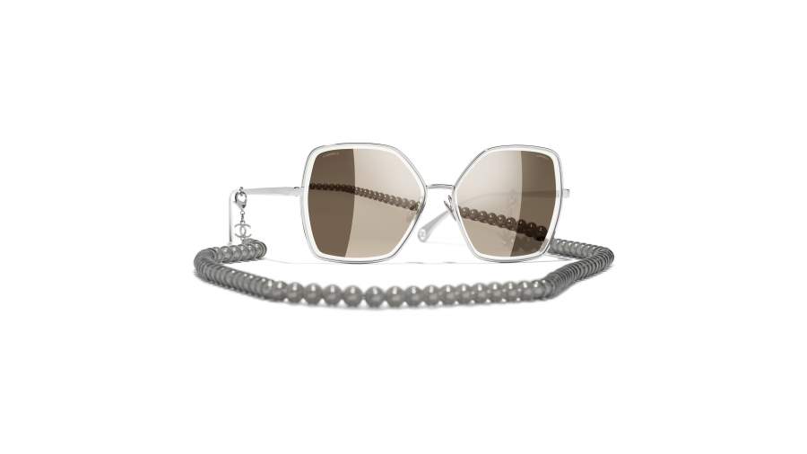 Lunettes de soleil Chanel Perles de verre Argent Mat CH4262 C124/8V 59-14 Medium Miroirs en stock